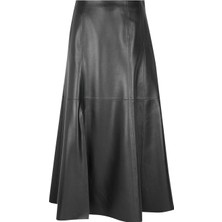 Desa Aulii Siyah Kadın Yırtmaçlı Deri Etek