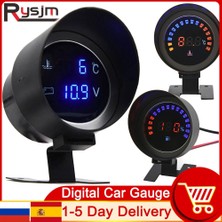 Xiyu Shop Stil D - Yalnızca Ölçü Stili Yuvarlak LCD Dijital Araba Kamyon Su Sıcaklık Ölçer Sıcaklık Sensörü Temperatura Moto + Voltmetre Volt Voltaj Ölçer V 24V (Yurt Dışından)