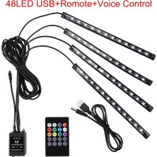 Xiyu Shop 48LED USB Uzak Ses Ortam Iç LED Şerit Işık Araba USB Sigara Neon LED Şerit Otomatik ile Dekoratif Atmosfer Işıkları (Yurt Dışından)