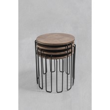 Veys Sehpa Siyah Ayak - 4 Lü Alyans Zigon Sehpa - Kozmoz -  Desenli Gold