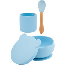 Oioi Mama Kaşığı Saplı Mineral Blue / Powder Grey & Kapaklı Kase & Mini Bardak