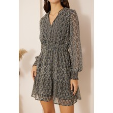 Darlin Moda Mavi Desenli Mini Şifon Elbise Dm1027