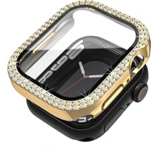 Cool Cold Apple Watch Elmas Cam+Kasa Koruyucu 41 mm Zarif Şık Tasarım Akıllı Saat Koruyucu Kılıfı