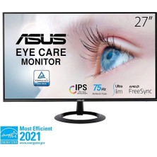 ASUS VZ27EHE 27 IPS FREESYNC 1920x1080 1MS 75HZ HDMI VGA VESA 3YIL EYECARE, FLICKER-FREE,CERCEVESIZ,DUSUK MAVI ISIK,ULTRA SLIM Monitör