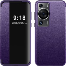 Eabhulie Huawei P60 Pro Için Ince Işletme Smart View Pu Deri Telefon Kılıfı - Mor (Yurt Dışından)