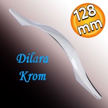 Badem10 Dilara 128 mm Düz Mobilya Mutfak Dolabı Çekmece Dolap Kapak Kulpu Kulbu Krom Metal Kulp