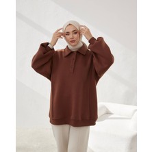 Medua Giyim Polo Yaka Kahverengi Sweatshirt