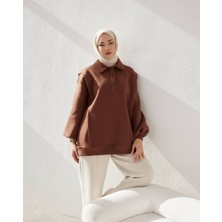 Medua Giyim Polo Yaka Kahverengi Sweatshirt