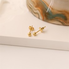 Nox Jewelry 14 Ayar Altın Kaplama Top Küpe – Minimal Küçük Yuvarlak Günlük Küpe - E00105
