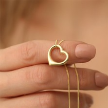 Nox Jewelry 925 Ayar Gümüş Altın Kaplama Hafif Kalp Kolye - CN00121