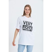 R-5739 Bisiklet Yaka Very Baskılı Oversize T-shırt