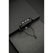 Frnch Hematit Doğal Taşlı Siyah Renk Ayarlanabilir Makrome Erkek Bileklik FRJ12063-3063-S