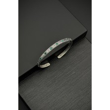 Frnch 925 Ayar Gümüş Italyan Model Zirkon Taşlı Yeşil Erkek Kelepçe Bileklik FRJ12011-3011-Y