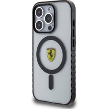 Ferrari iPhone 15 Pro Max Kılıf Ferrari Orjinal Lisanslı Magsafe Şarj Özellik Tırtıklı Kenar Tasarım Şeffaf