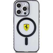 Ferrari iPhone 15 Pro Max Kılıf Ferrari Orjinal Lisanslı Magsafe Şarj Özellik Tırtıklı Kenar Tasarım Şeffaf