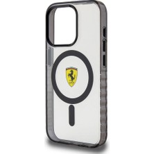 Ferrari iPhone 15 Pro Max Kılıf Ferrari Orjinal Lisanslı Magsafe Şarj Özellik Tırtıklı Kenar Tasarım Şeffaf