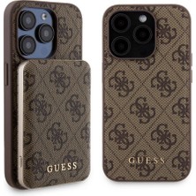 Guess iPhone 15 Pro Kılıf Guess Orjinal Lisanslı Magsafe Özellikli Kapak + Powerbank 5000MAH Kahverengi