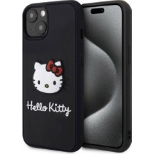 Hello Kitty iPhone 15 Kılıf Hello Kitty Orjinal Lisanslı Yazı ve Ikonik Logolu 3D Rubber Kitty Head Kapak Siyah