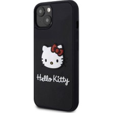 Hello Kitty iPhone 15 Kılıf Hello Kitty Orjinal Lisanslı Yazı ve Ikonik Logolu 3D Rubber Kitty Head Kapak Siyah