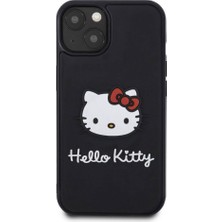 Hello Kitty iPhone 15 Kılıf Hello Kitty Orjinal Lisanslı Yazı ve Ikonik Logolu 3D Rubber Kitty Head Kapak Siyah