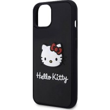 Hello Kitty iPhone 15 Kılıf Hello Kitty Orjinal Lisanslı Yazı ve Ikonik Logolu 3D Rubber Kitty Head Kapak Siyah