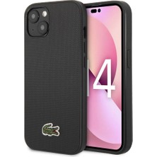 Lacoste iPhone 14 Kılıf Lacoste Orjinal Lisanslı Pu Pike Desenli Ikonik Timsah Dokuma Logo Siyah