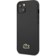 Lacoste iPhone 14 Kılıf Lacoste Orjinal Lisanslı Pu Pike Desenli Ikonik Timsah Dokuma Logo Siyah