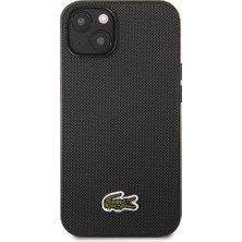 Lacoste iPhone 14 Kılıf Lacoste Orjinal Lisanslı Pu Pike Desenli Ikonik Timsah Dokuma Logo Siyah