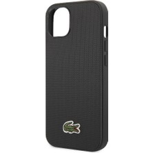 Lacoste iPhone 14 Kılıf Lacoste Orjinal Lisanslı Pu Pike Desenli Ikonik Timsah Dokuma Logo Siyah