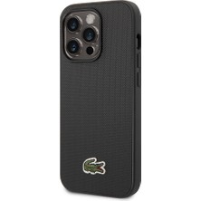 Lacoste iPhone 14 Pro Kılıf Lacoste Orjinal Lisanslı Pu Pike Desenli Ikonik Timsah Dokuma Logolu Siyah