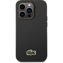 Lacoste iPhone 14 Pro Kılıf Lacoste Orjinal Lisanslı Pu Pike Desenli Ikonik Timsah Dokuma Logolu Siyah