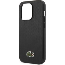 Lacoste iPhone 14 Pro Kılıf Lacoste Orjinal Lisanslı Pu Pike Desenli Ikonik Timsah Dokuma Logolu Siyah