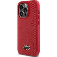 Lacoste iPhone 14 Pro Kılıf Lacoste Orjinal Lisanslı Pu Pike Desenli Ikonik Timsah Dokuma Logolu Kırmızı