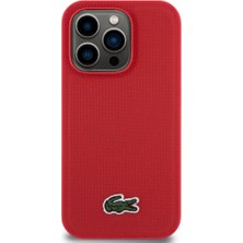 Lacoste iPhone 14 Pro Kılıf Lacoste Orjinal Lisanslı Pu Pike Desenli Ikonik Timsah Dokuma Logolu Kırmızı