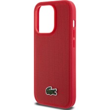 Lacoste iPhone 14 Pro Kılıf Lacoste Orjinal Lisanslı Pu Pike Desenli Ikonik Timsah Dokuma Logolu Kırmızı