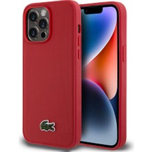 Lacoste iPhone 14 Pro Max Kılıf Lacoste Orjinal Lisanslı Pu Pike Desenli Ikonik Timsah Dokuma Logolu Kırmızı