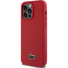 Lacoste iPhone 14 Pro Max Kılıf Lacoste Orjinal Lisanslı Pu Pike Desenli Ikonik Timsah Dokuma Logolu Kırmızı