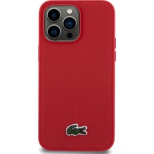 Lacoste iPhone 14 Pro Max Kılıf Lacoste Orjinal Lisanslı Pu Pike Desenli Ikonik Timsah Dokuma Logolu Kırmızı