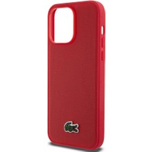 Lacoste iPhone 14 Pro Max Kılıf Lacoste Orjinal Lisanslı Pu Pike Desenli Ikonik Timsah Dokuma Logolu Kırmızı