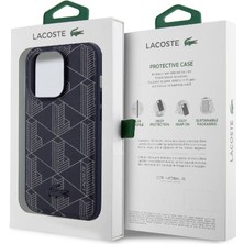 Lacoste iPhone 15 Pro Max Kılıf Lacoste Orjinal Lisanslı Magsafe Şarj Özellikli Pu Deri Görünümlü Lacivert