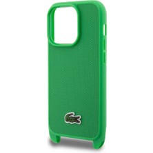 Lacoste iPhone 14 Pro Kılıf Lacoste Orjinal Lisanslı Pu Pike Desen Askılı Ikonik Timsah Dokuma Logolu Yeşil