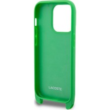 Lacoste iPhone 14 Pro Kılıf Lacoste Orjinal Lisanslı Pu Pike Desen Askılı Ikonik Timsah Dokuma Logolu Yeşil