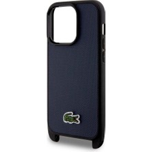 Lacoste iPhone 14 Pro Kılıf Lacoste Orjinal Lisanslı Pu Pike Desen Askılı Ikonik Timsah Dokuma Logo Lacivert