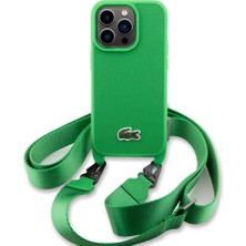 Lacoste iPhone 14 Pro Max Kılıf Lacoste Orjinal Lisans Pu Pike Desen Askılı Ikonik Timsah Dokuma Logo Yeşil