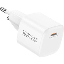 Wiwu WI-U006 Gan Tech Pd Hızlı Şarj Özellikli Seyahat Şarj Başlığı 30W Beyaz