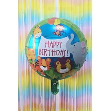 Pekshop Yuvarlak Safari Temalı Folyo Balon Happy Birthday Yazılı Safari Konsept Doğum Günü Balonu 45CM