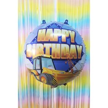 Pekshop Yuvarlak Inşaat Temalı Folyo Balon Happy Birthday Yazılı Inşaat Konsept Doğum Günü Balonu 45CM