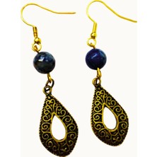 Ayre Style Ayrestyle - Lapis Lazuli  Doğal Taşlı Sallantılı Kadın Uzun Bijüteri Küpe, Lapis Lazuli ve Eskitme Metal Aparatlı Sallantılı Küpe,mavi Küpe