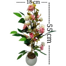 Cennet Home Mini Yaban Gülü Ağacı Plastik Bej Beyaz Mercan Saksıda Pembe Açık Yapay Çiçek