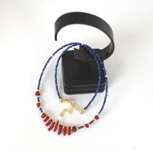 YZC Jeweler Yzcjeweler Doğaltaş Kolye Lapis Lazuli ve Mercan Taşı Kolye(Taş Büyüklüğü 1,5mm)